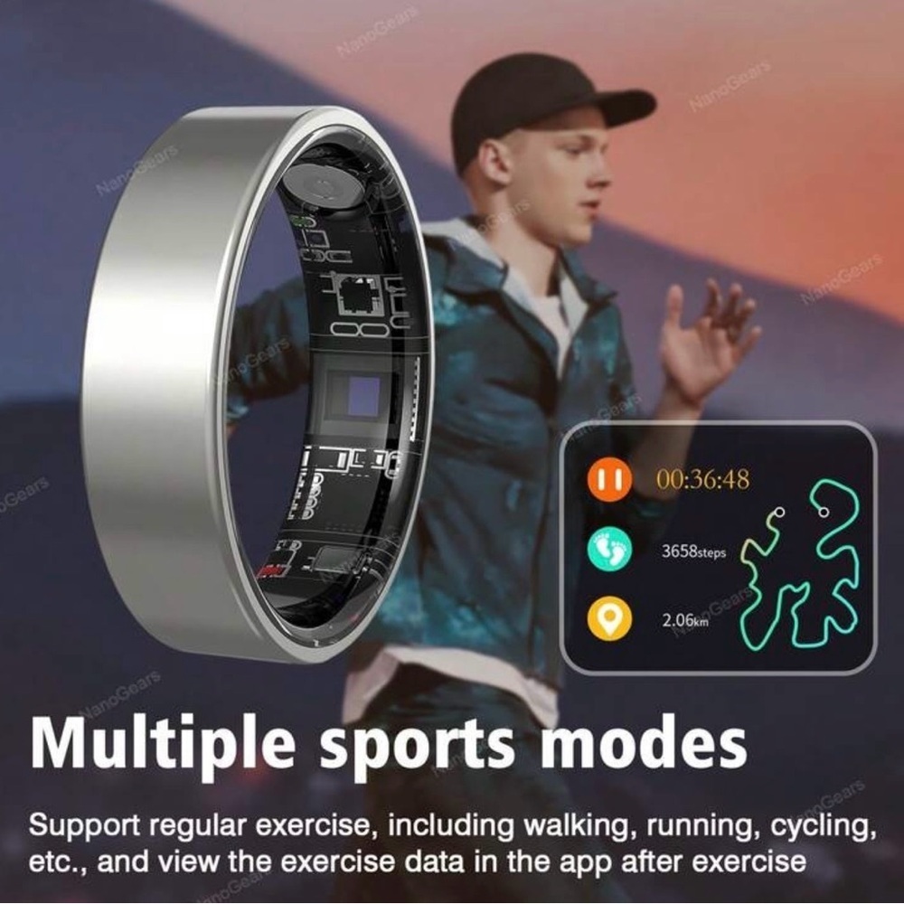 Smart Sleep Tracking Ring - Black size 8​​​ - Picture 3 of 8